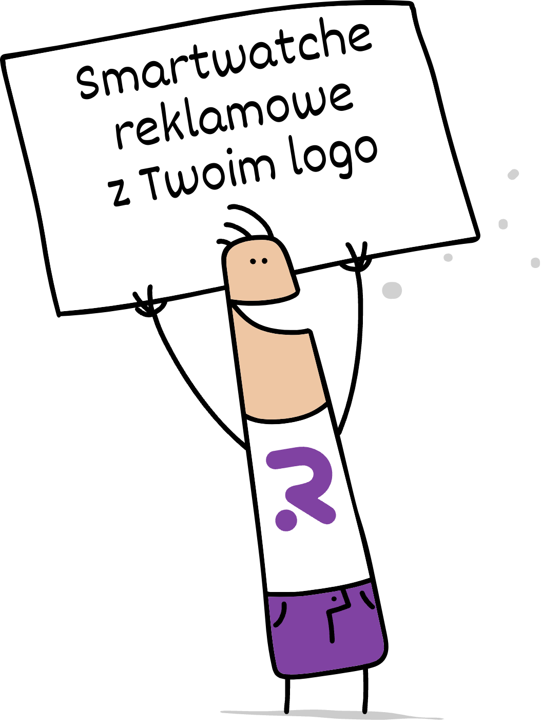 Buddy trzymający napis smartwatche reklamowe z Twoim logo